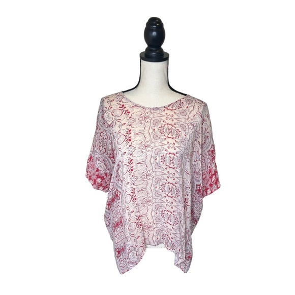Johnny Was Red & Cream Floral Paisley Print Tunic Top Size Small - Picture 1 of 8